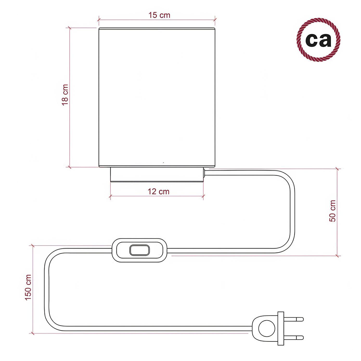 Lampe Posaluce en métal avec abat-jour Cilindro Linone Blanc, avec câble textile, interrupteur et prise bipolaire