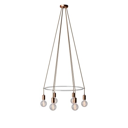 6 Pendels Cage Globe Lamp - geborsteld koper
