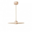 Houten hanglamp met stoffen kabel en UFO lampenkap