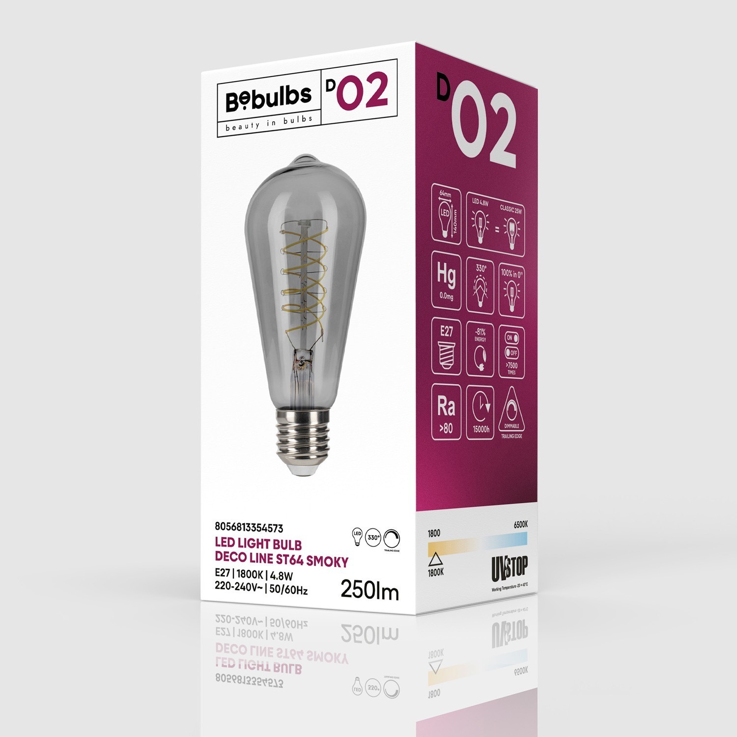LED Lamp Smoky Edison ST64 4,8W 250Lm E27 1800K Dimbaar - D02