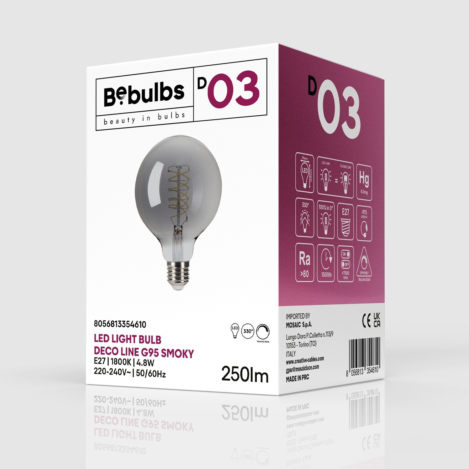 LED Lamp Smoky Globe G95 4,8W 250Lm E27 1800K Dimbaar - D03