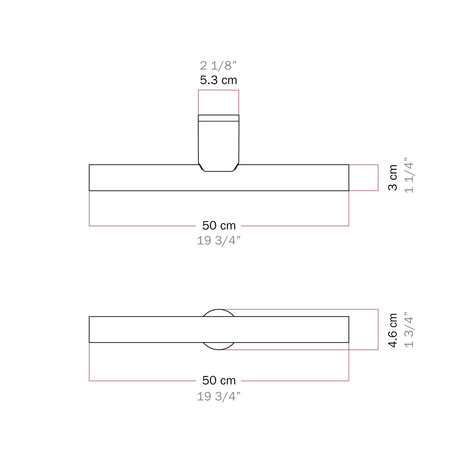 Metalen lamp voor wand- of plafondmontage met lineaire LED S14d-lamp