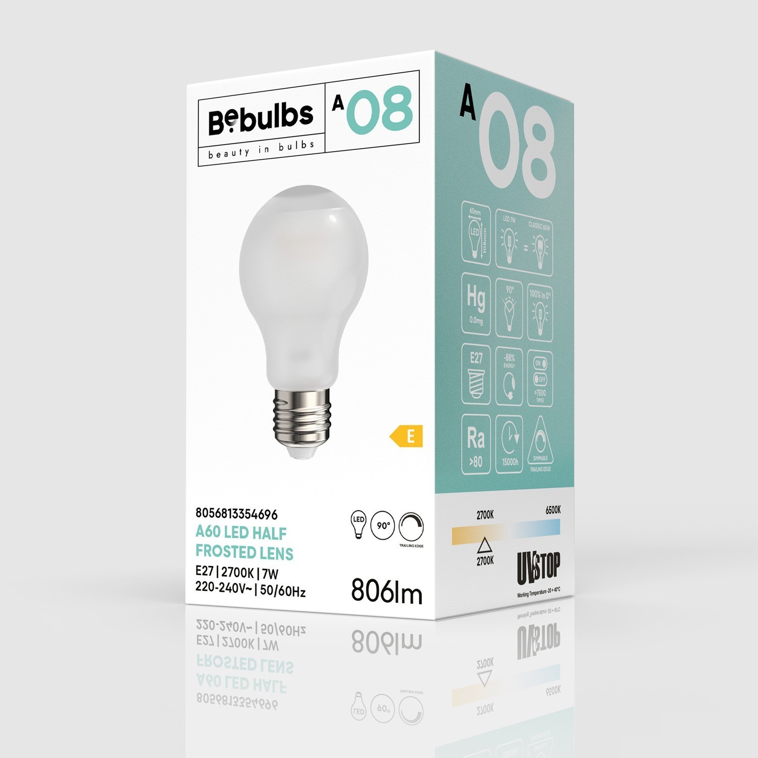 LED Lamp A60 Half Frosted Lens 7W 806Lm 2700K Dimbaar - A08