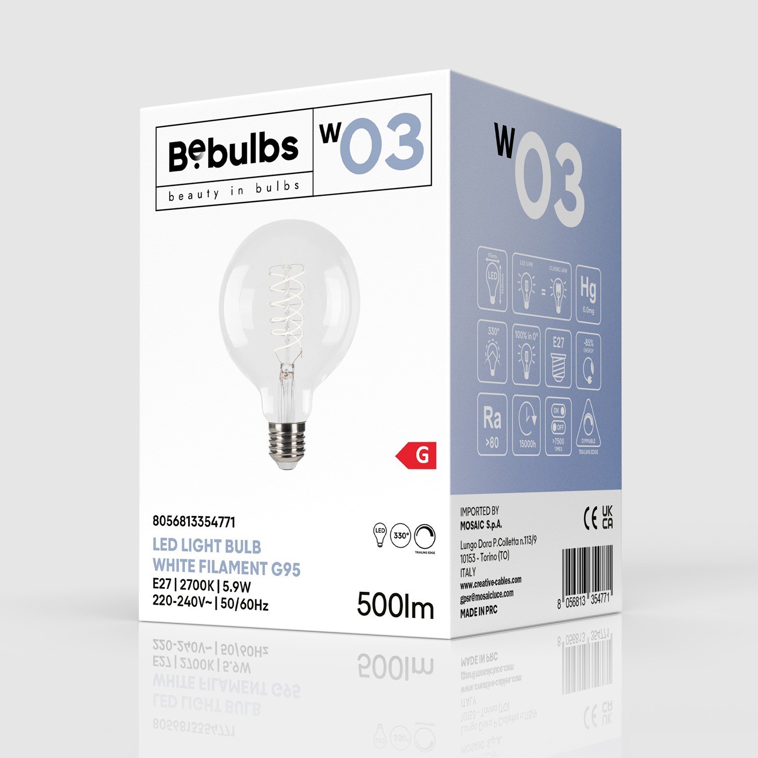 LED Lamp Filament G95 Wit Globe 5,9W 500Lm E27 2700K Dimbaar - W03