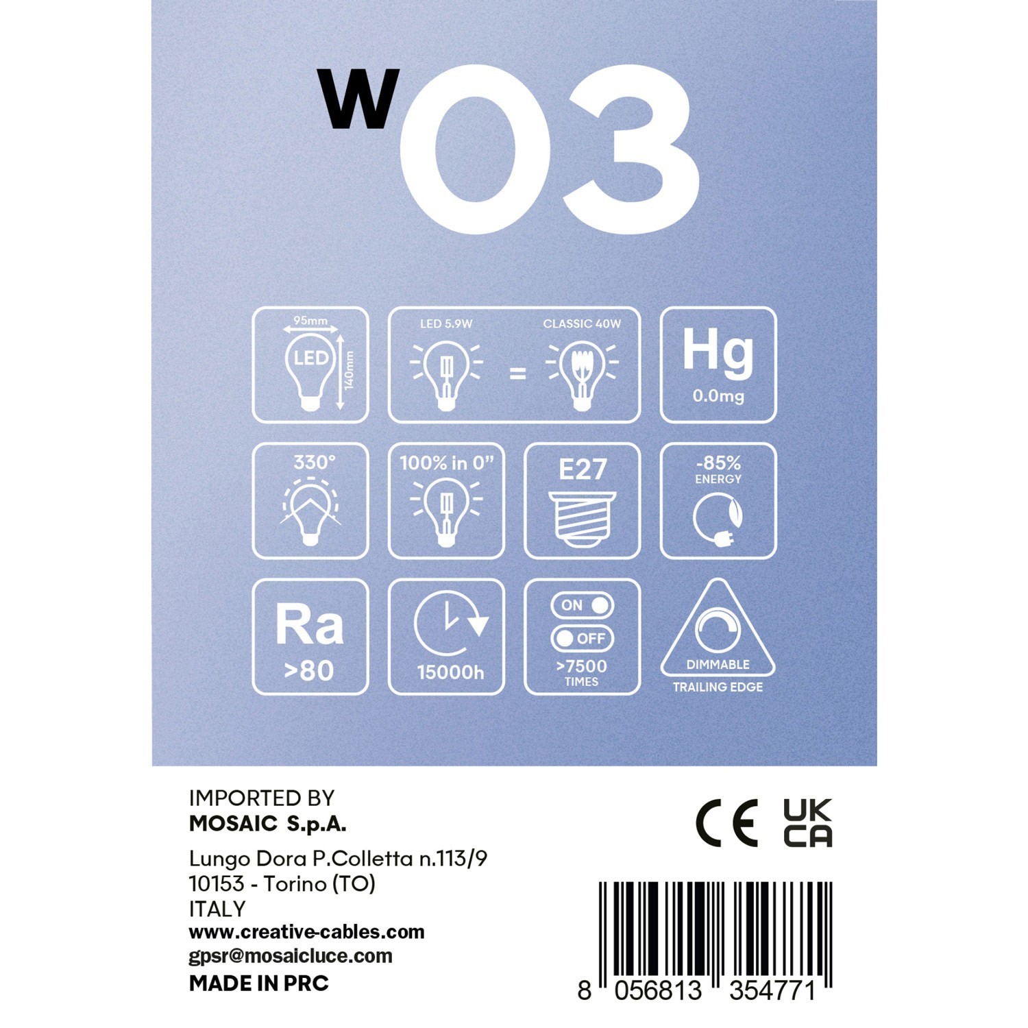 LED Lamp Filament G95 Wit Globe 5,9W 500Lm E27 2700K Dimbaar - W03