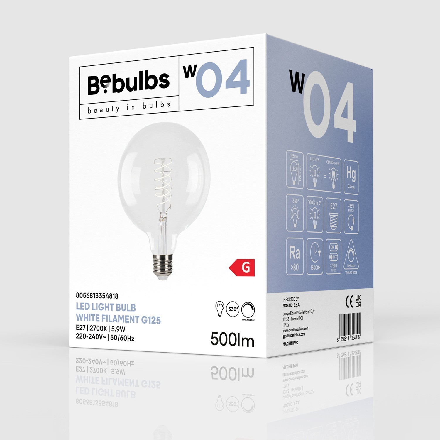 LED Lamp Filament G125 Wit Globe 5,9W 500Lm E27 2700K Dimbaar - W04