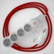 Bloc multiprise avec câble en tissu Effet Soie Rouge RM09 et fiche schuko avec anneau confort