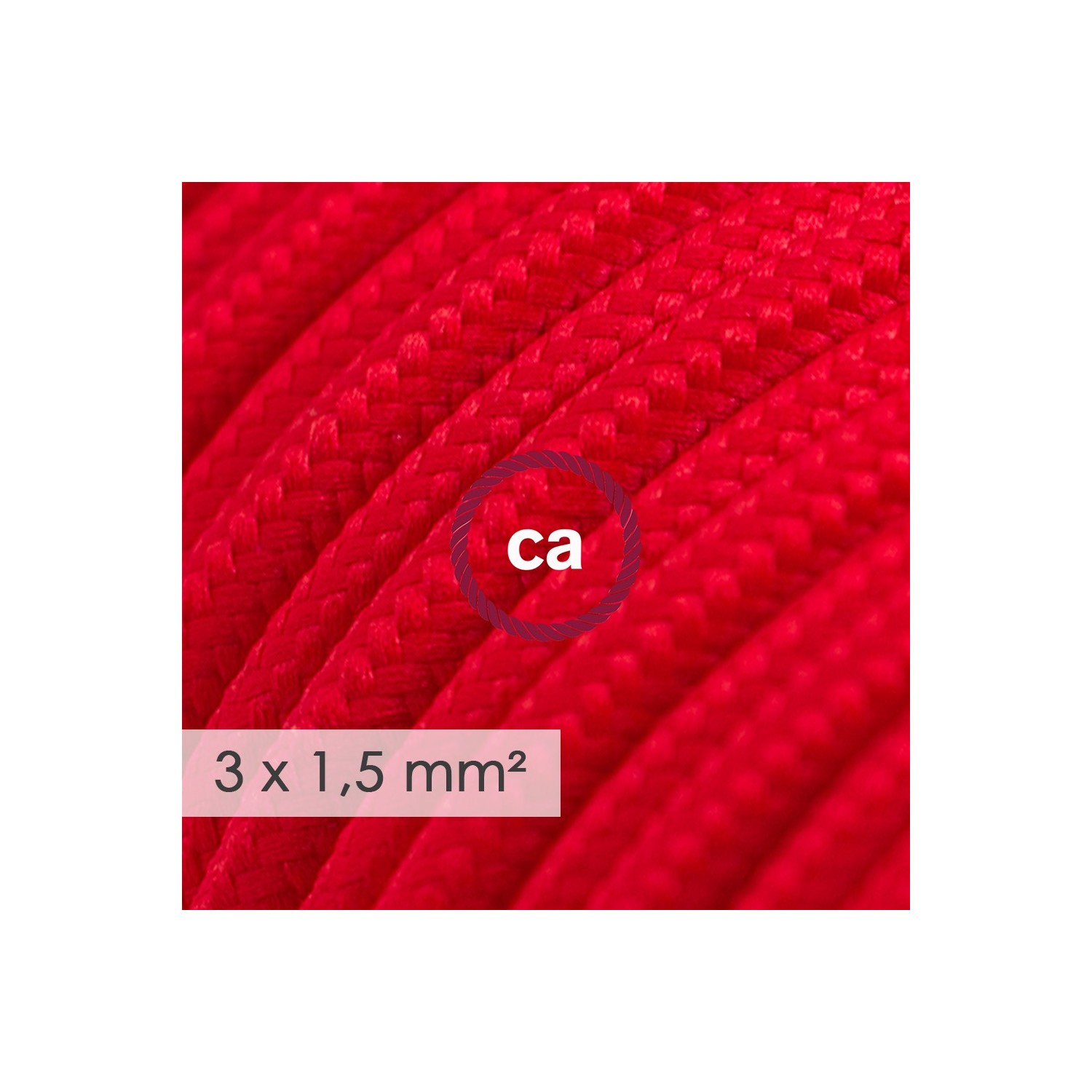 Stekkerdoos met strijkijzersnoer van rood viscose RM09 en randaarde stekker met comfortabele "ring" grip
