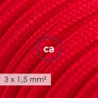Stekkerdoos met strijkijzersnoer van rood viscose RM09 en randaarde stekker met comfortabele "ring" grip