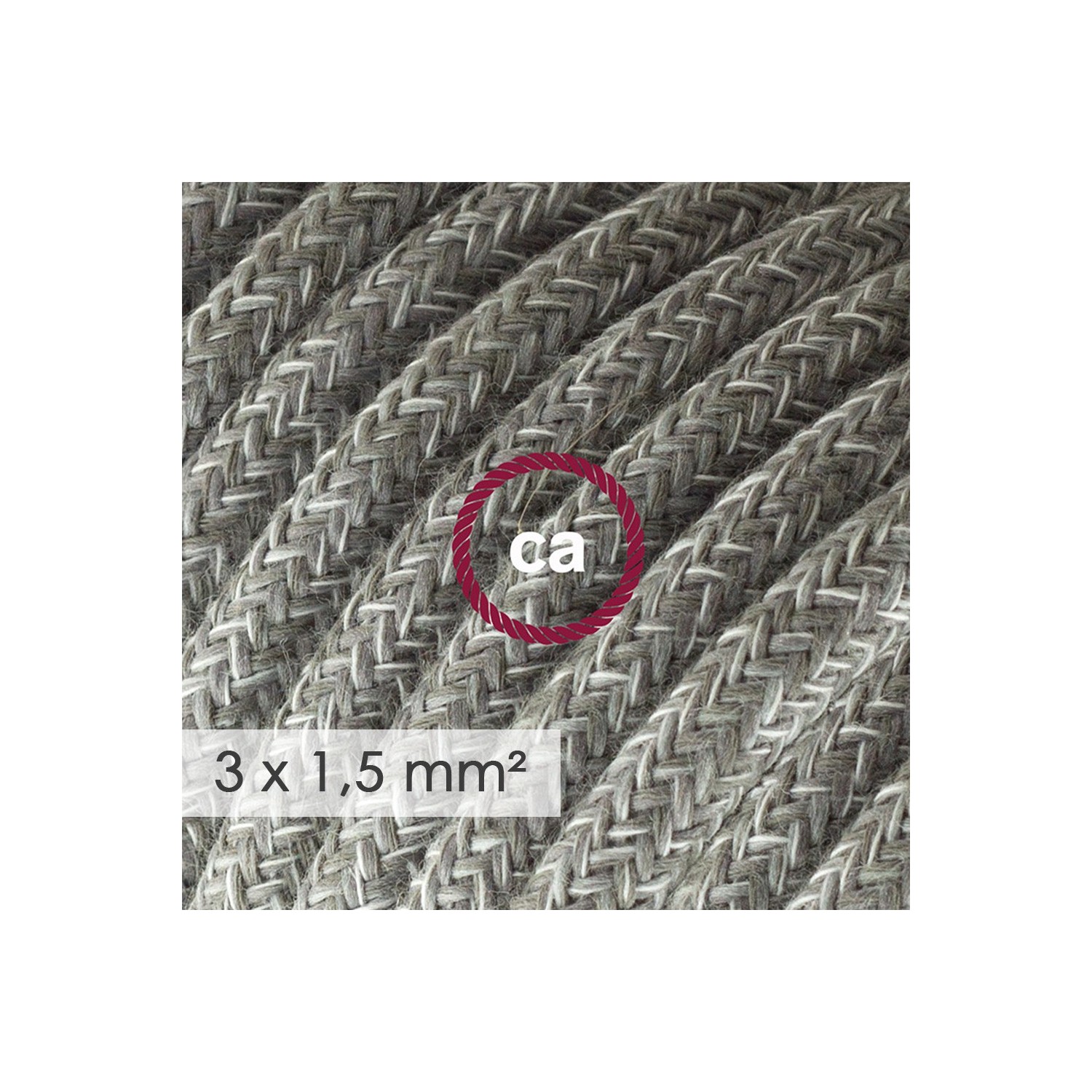 Bloc multiprise avec câble en Lin Naturel Gris RN02 et fiche schuko avec anneau confort