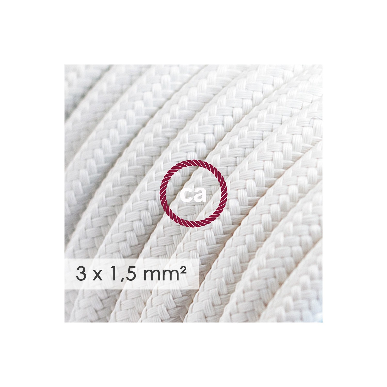 Stekkerdoos met strijkijzersnoer van witte viscose RM01 en randaarde stekker met comfortabele "ring" grip