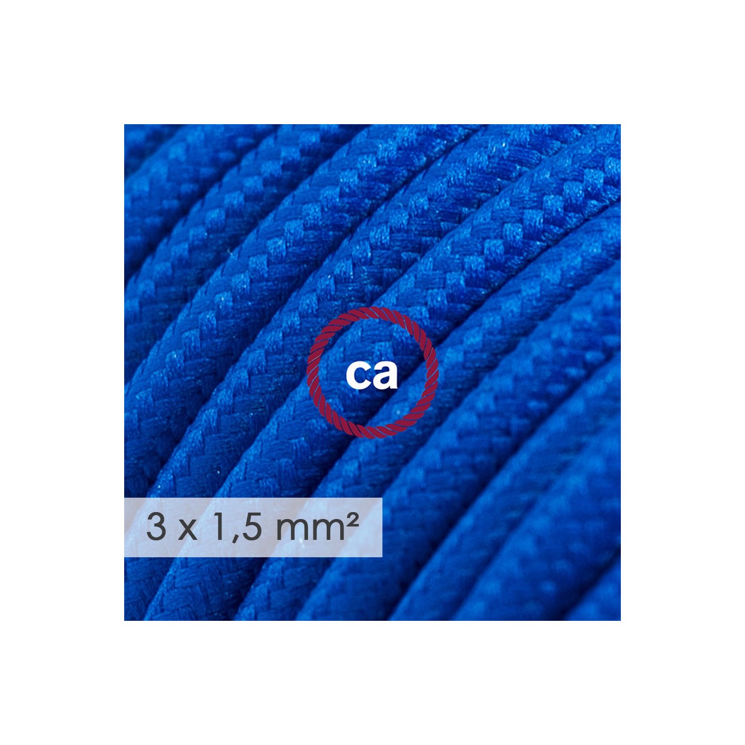 Stekkerdoos met strijkijzersnoer van blauwe viscose RM12 en randaarde stekker met comfortabele "ring" grip