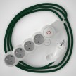 Bloc multiprise avec câble en tissu Effet Soie Vert Foncé RM21 et fiche schuko avec anneau confort