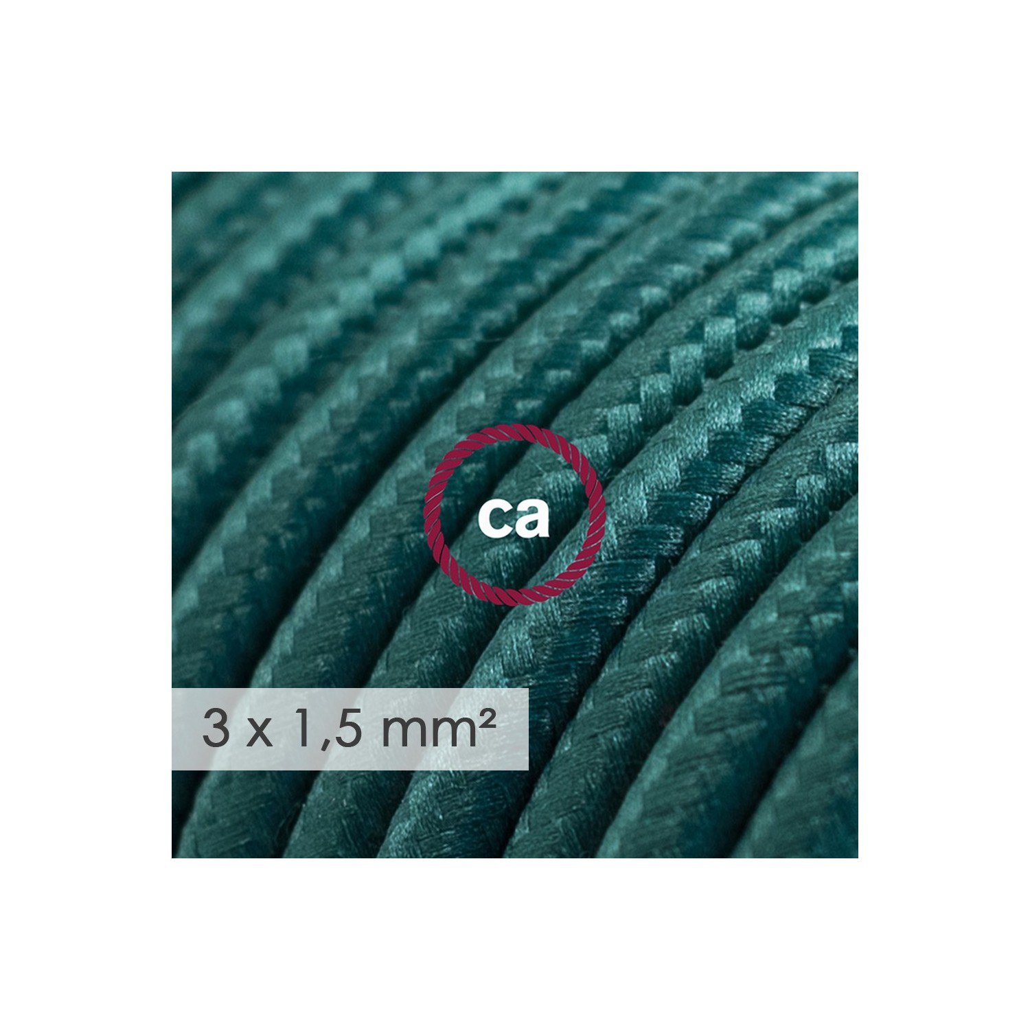Stekkerdoos met strijkijzersnoer van donkergroene viscose RM21 en randaarde stekker met comfortabele "ring" grip