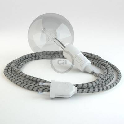 "Snake" snoerlamp met extra lang strijkijzersnoer strepen motief antraciet linnen en katoen RD54