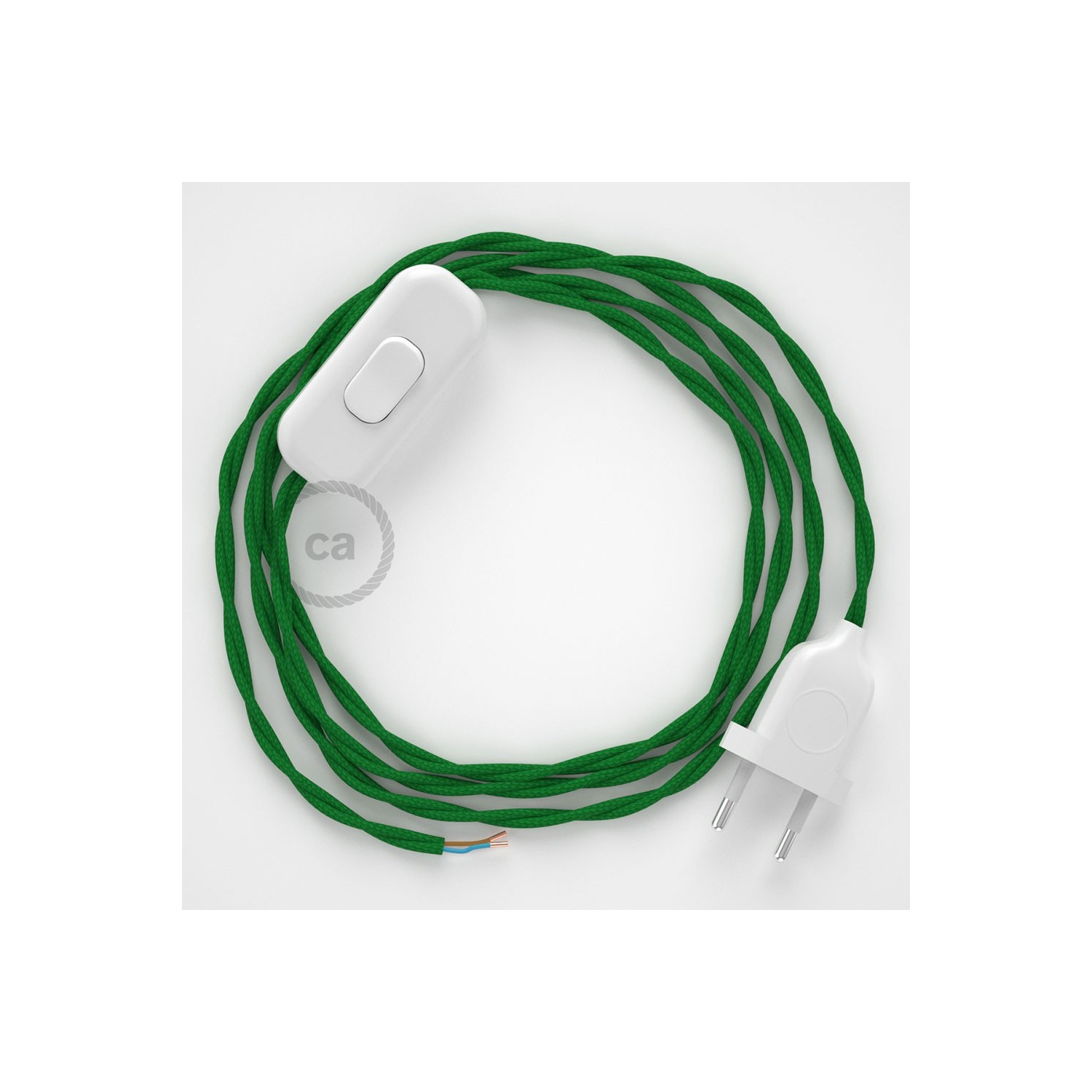 Cordon pour lampe, câble TM06 Effet Soie Vert 1,80 m. Choisissez la couleur de la fiche et de l'interrupteur!