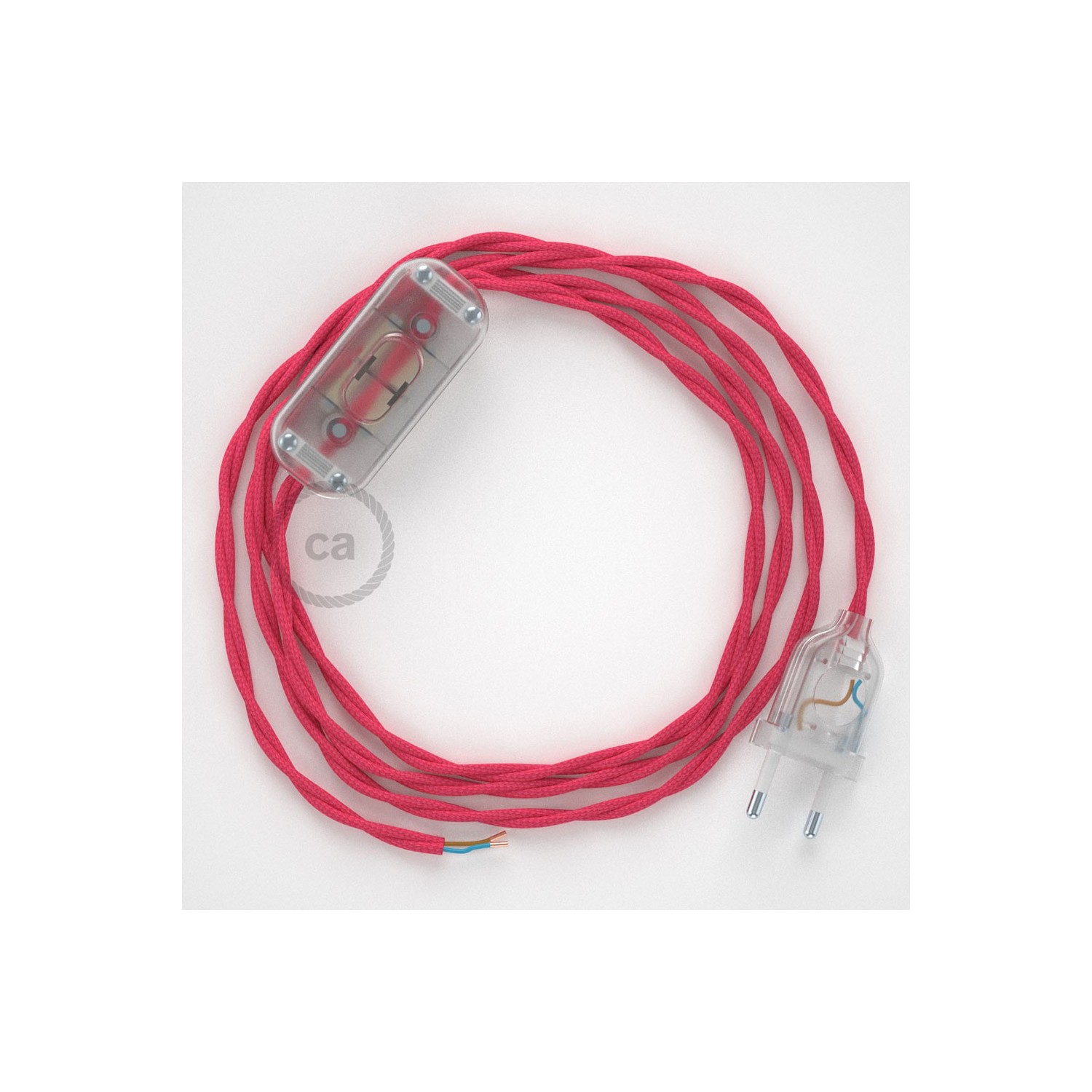 Cordon pour lampe, câble TM08 Effet Soie Fuchsia 1,80 m. Choisissez la couleur de la fiche et de l'interrupteur!