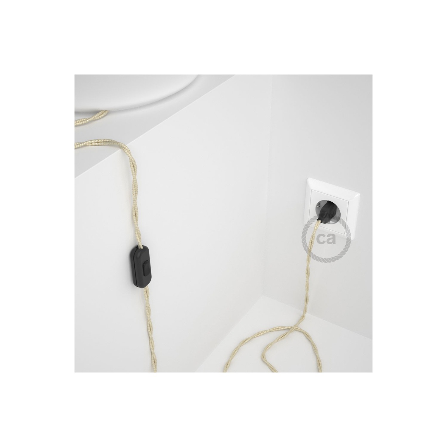 Cordon pour lampe, câble TM00 Effet Soie Ivoire 1,80 m. Choisissez la couleur de la fiche et de l'interrupteur!