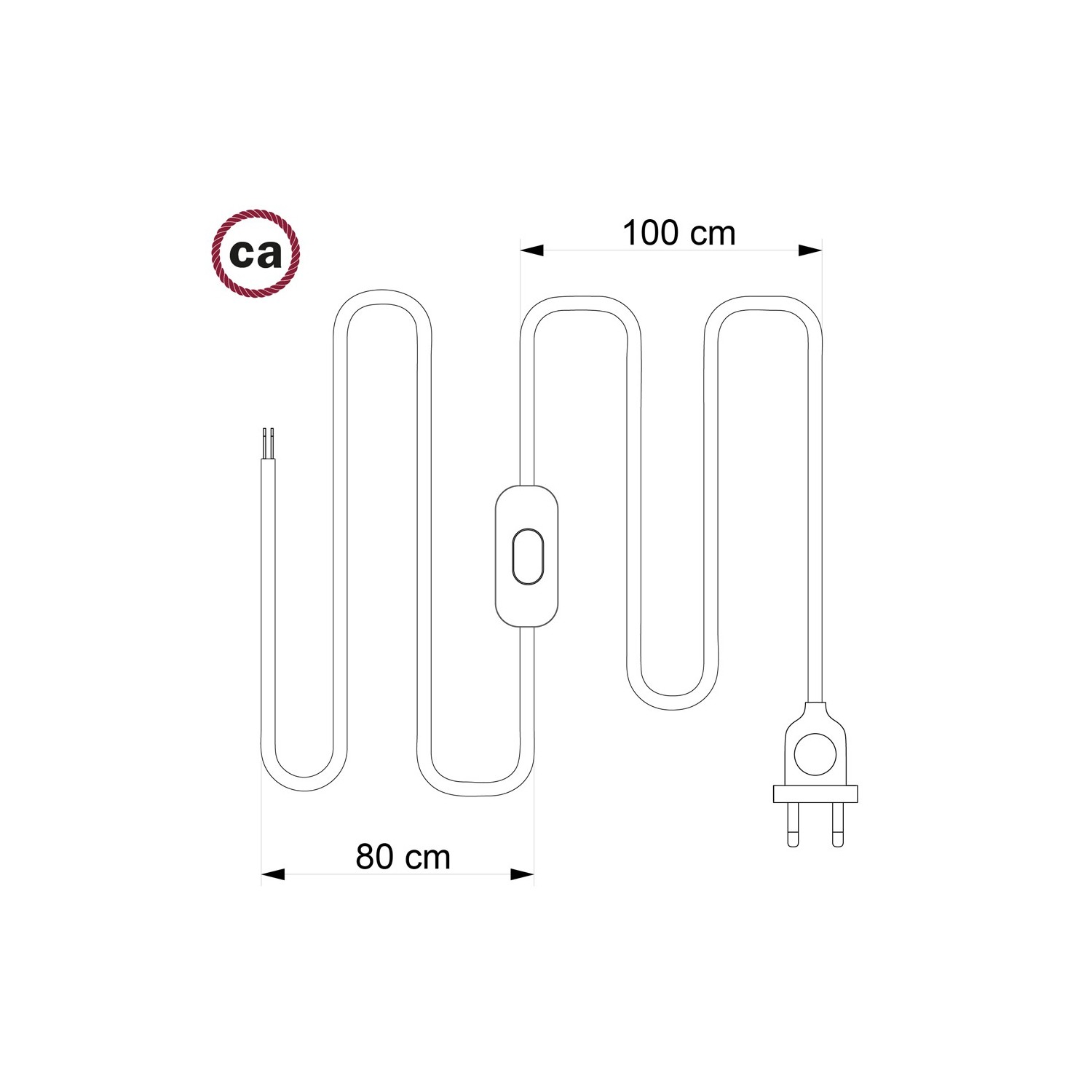 Cordon pour lampe, câble TM00 Effet Soie Ivoire 1,80 m. Choisissez la couleur de la fiche et de l'interrupteur!