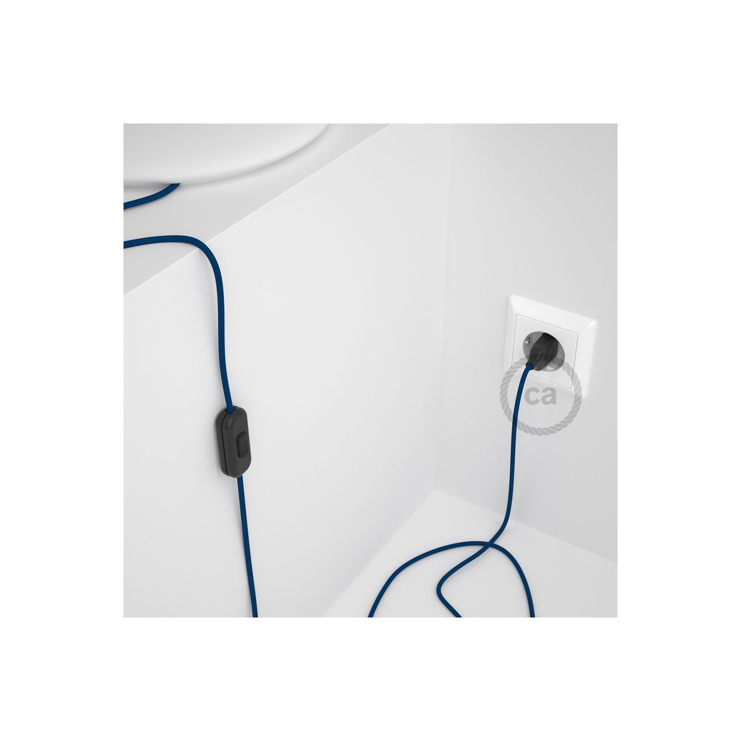 Cordon pour lampe, câble RM12 Effet Soie Bleu 1,80 m. Choisissez la couleur de la fiche et de l'interrupteur!