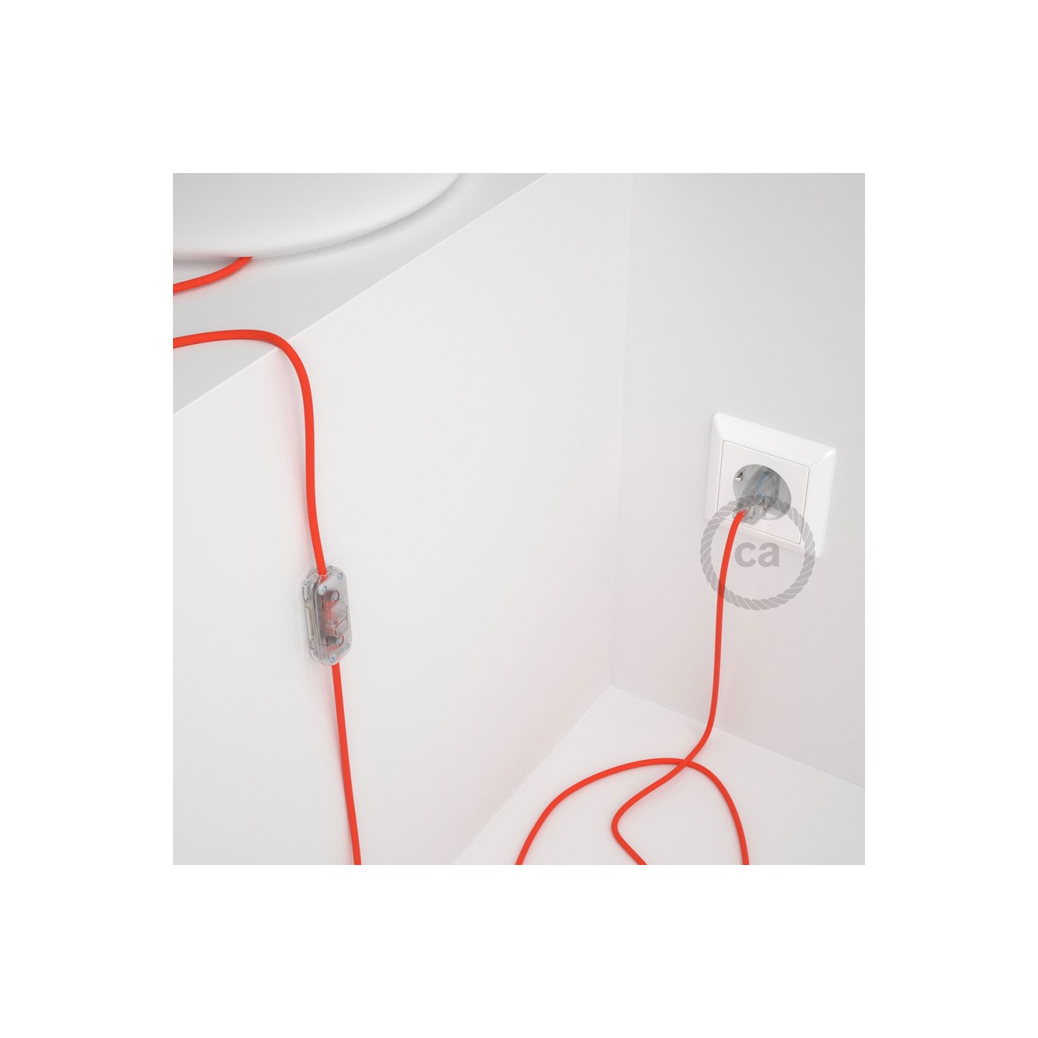 Cordon pour lampe, câble RF15 Effet Soie Orange Fluo 1,80 m. Choisissez la couleur de la fiche et de l'interrupteur!