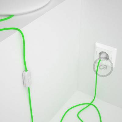 Cordon pour lampe, câble RF06 Effet Soie Vert Fluo 1,80 m. Choisissez la couleur de la fiche et de l'interrupteur!