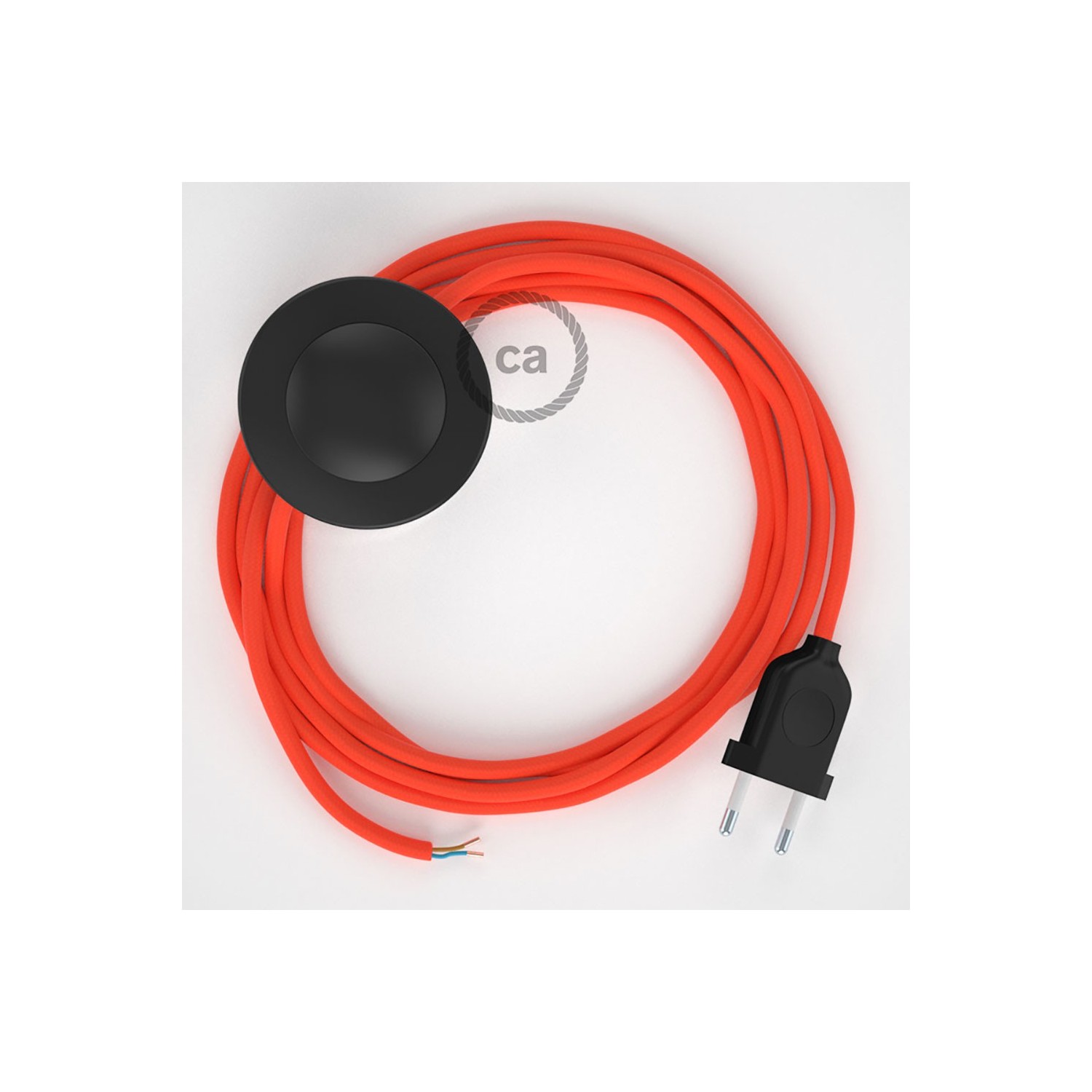 Cordon pour lampadaire, câble RF15 Effet Soie Orange Fluo 3 m. Choisissez la couleur de la fiche et de l'interrupteur!