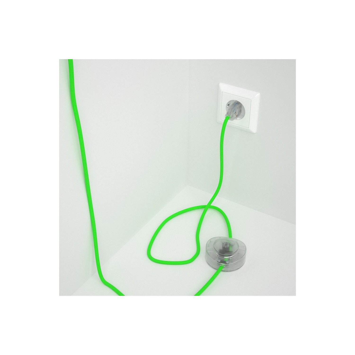 Cordon pour lampadaire, câble RF06 Effet Soie Vert Fluo 3 m. Choisissez la couleur de la fiche et de l'interrupteur!
