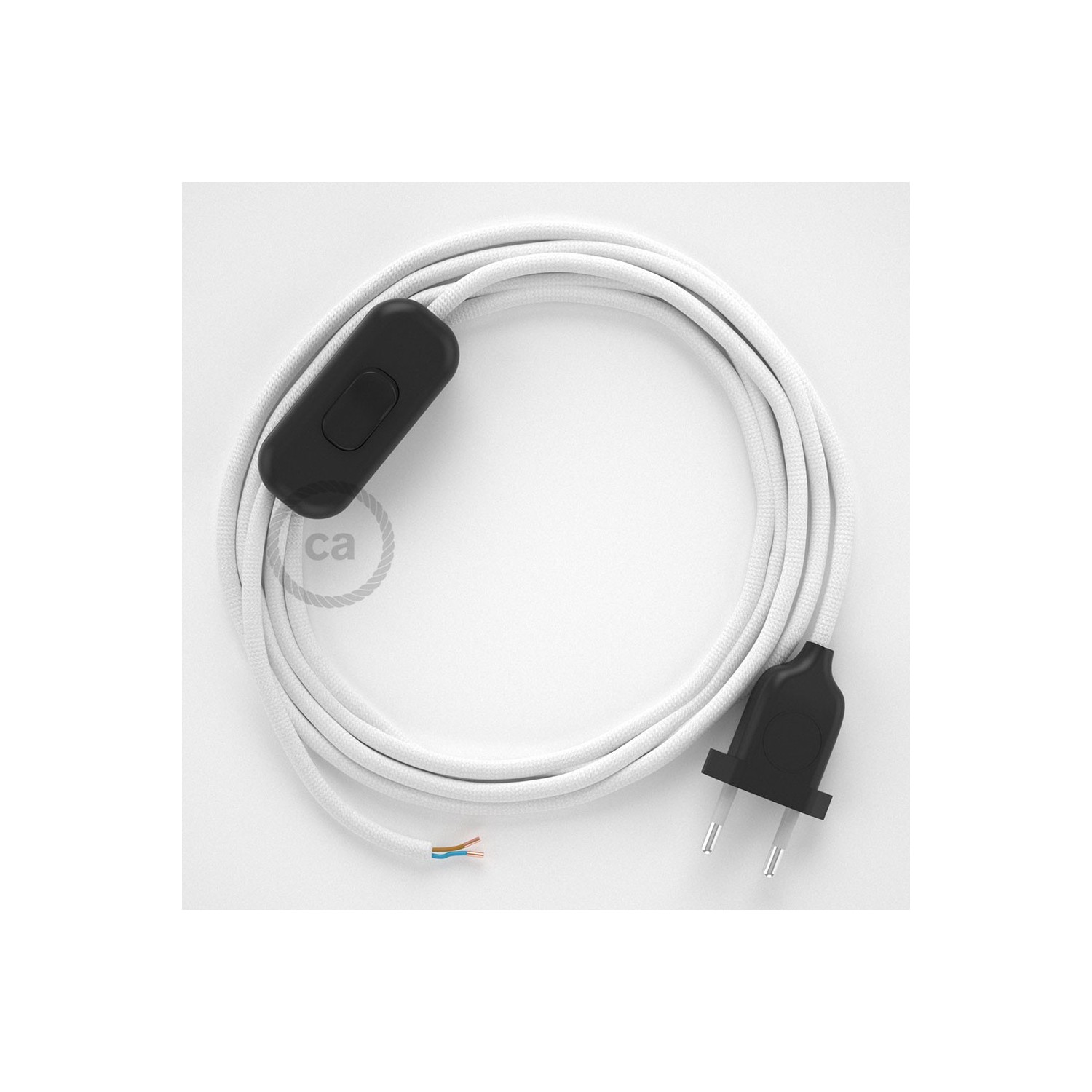Cordon pour lampe, câble RM01 Effet Soie Blanc 1,80 m. Choisissez la couleur de la fiche et de l'interrupteur!