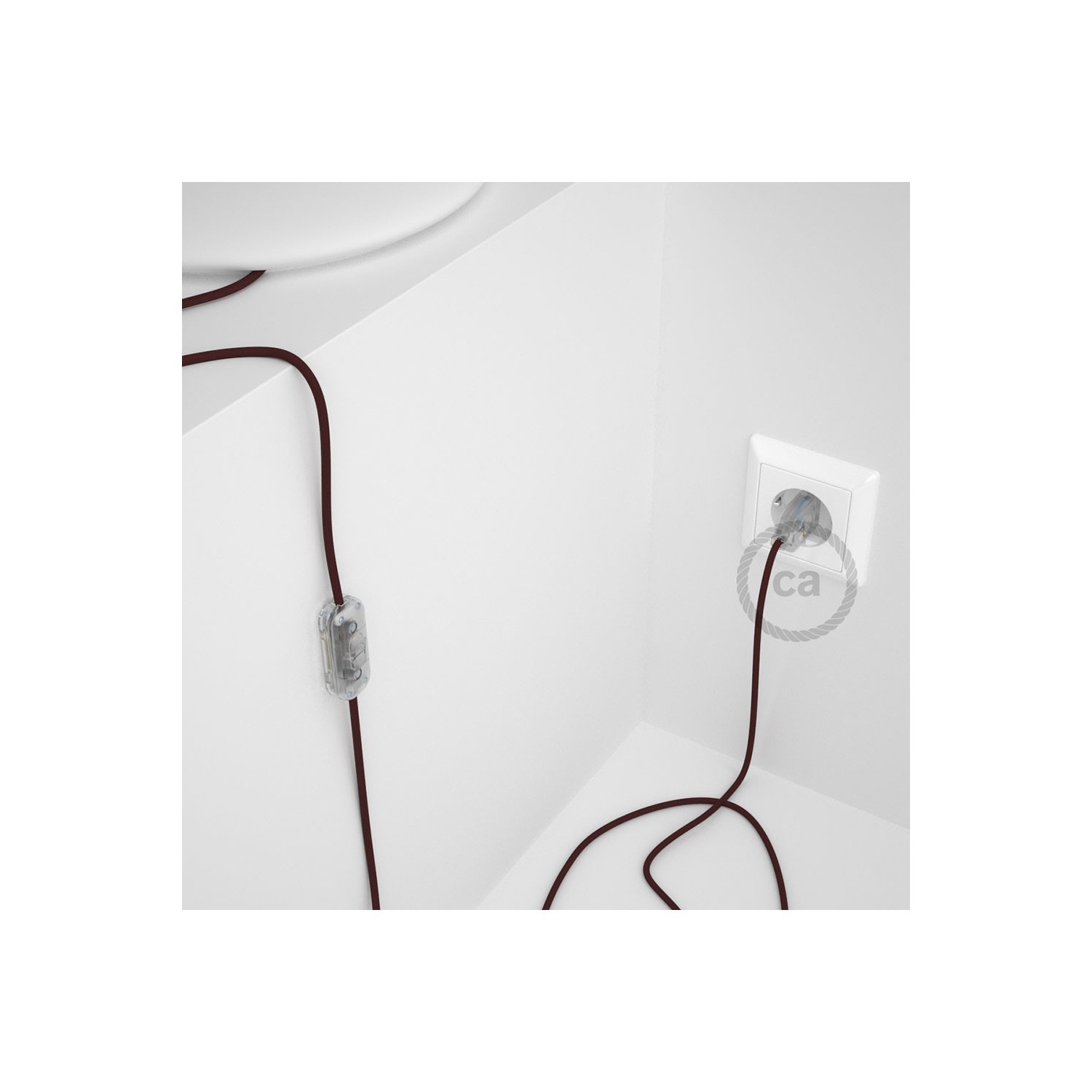 Cordon pour lampe, câble RM19 Effet Soie Bordeaux 1,80 m. Choisissez la couleur de la fiche et de l'interrupteur!