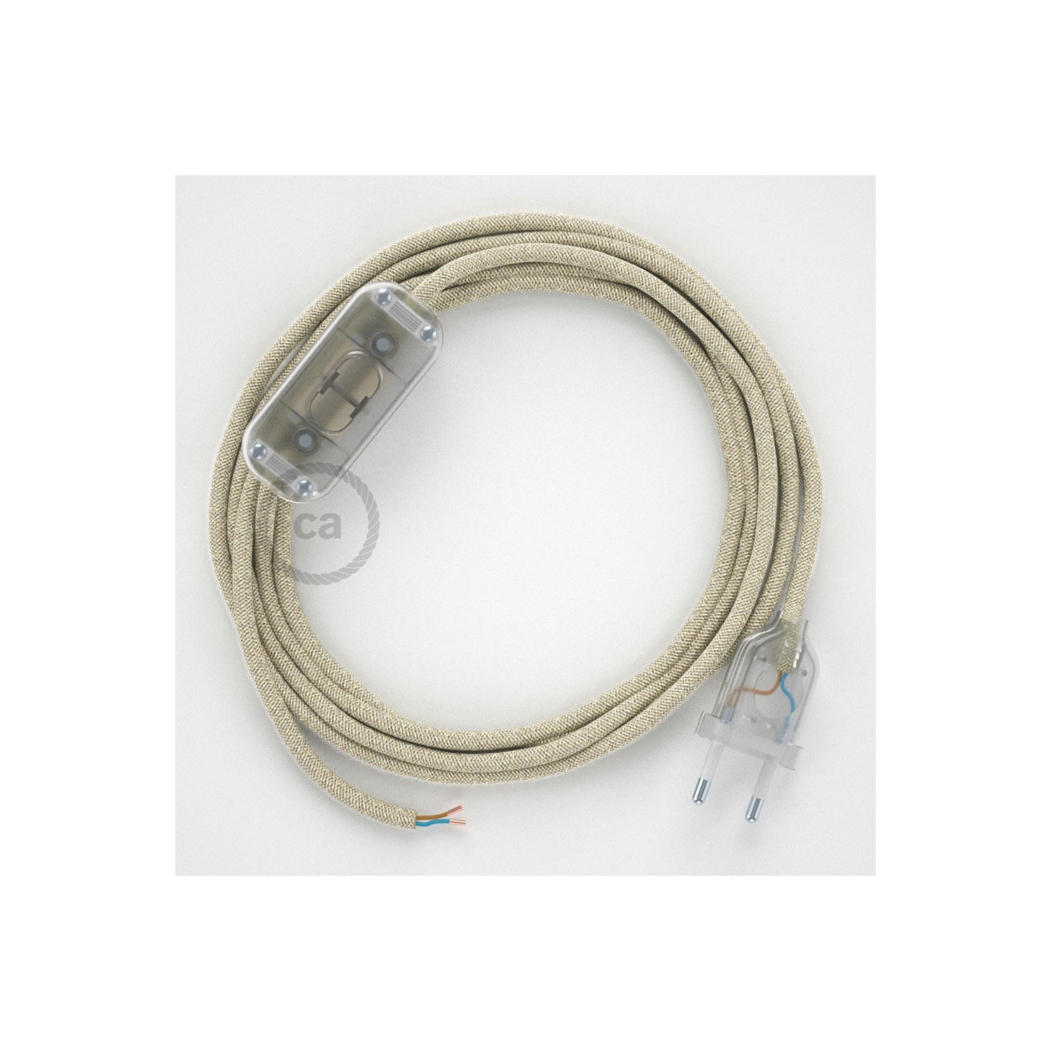 Cordon pour lampe, câble RN01 Lin Naturel Neutre 1,80 m. Choisissez la couleur de la fiche et de l'interrupteur!