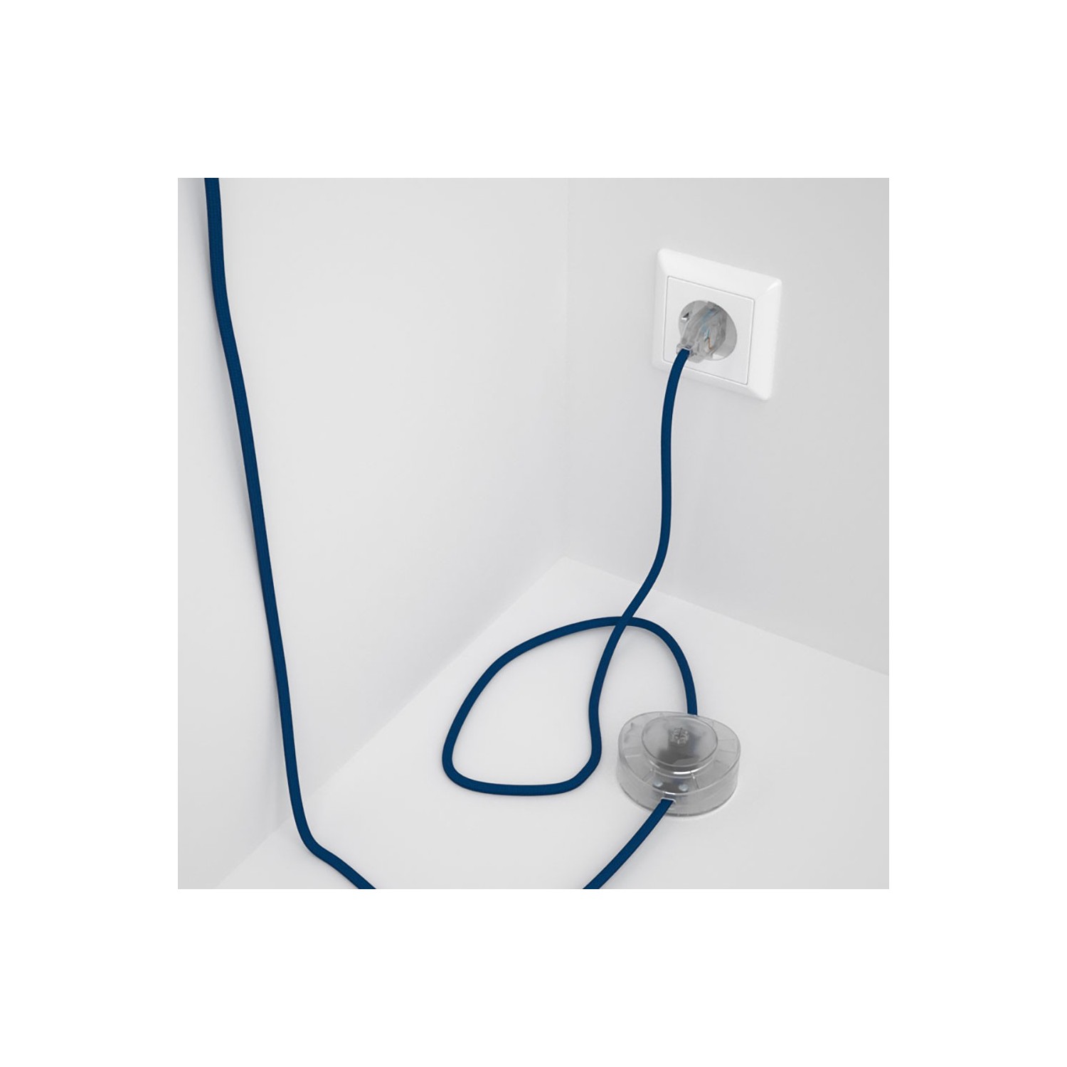 Cordon pour lampadaire, câble RM12 Effet Soie Bleu 3 m. Choisissez la couleur de la fiche et de l'interrupteur!