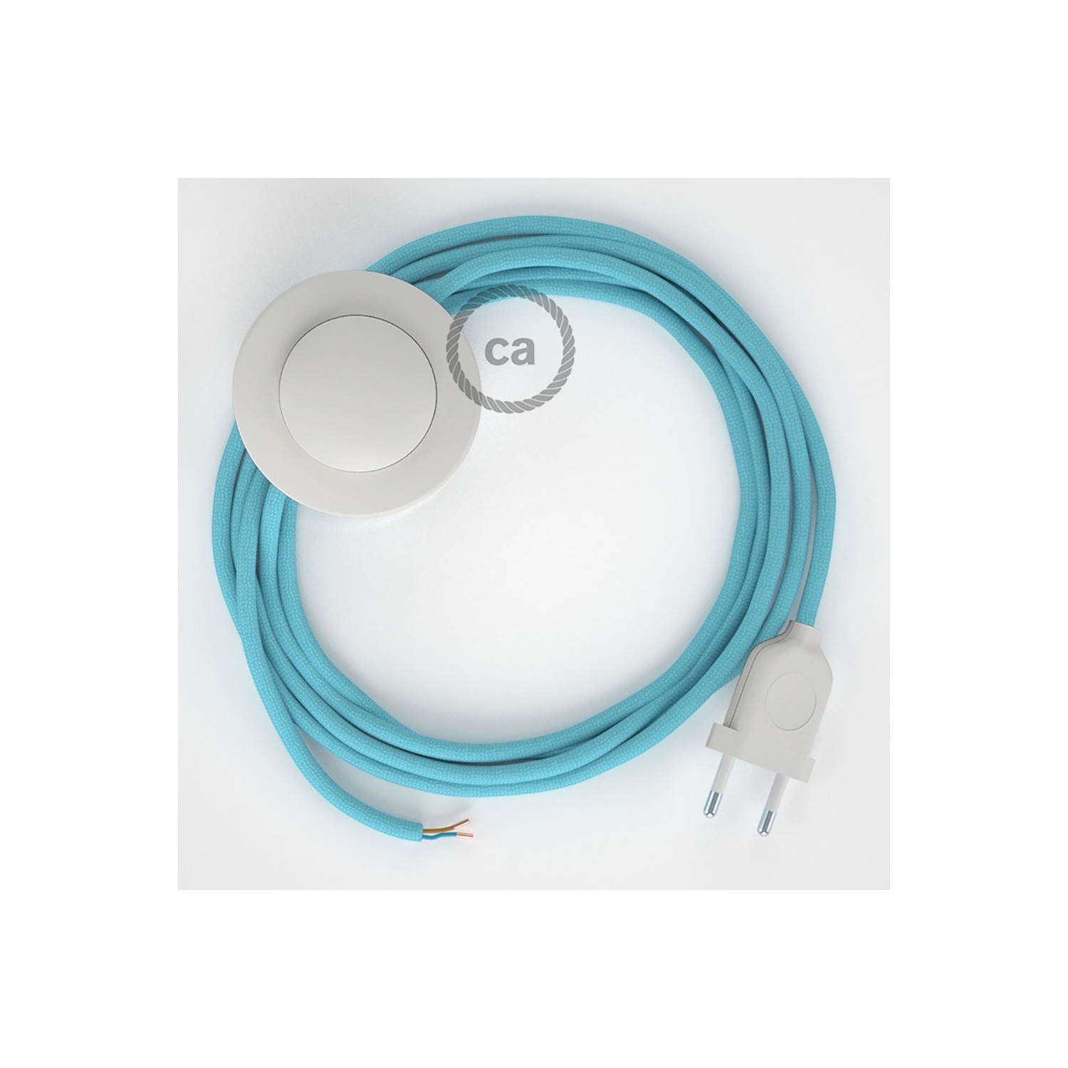 Cordon pour lampadaire, câble RM17 Effet Soie Bleu Clair Baby 3 m. Choisissez la couleur de la fiche et de l'interrupteur!
