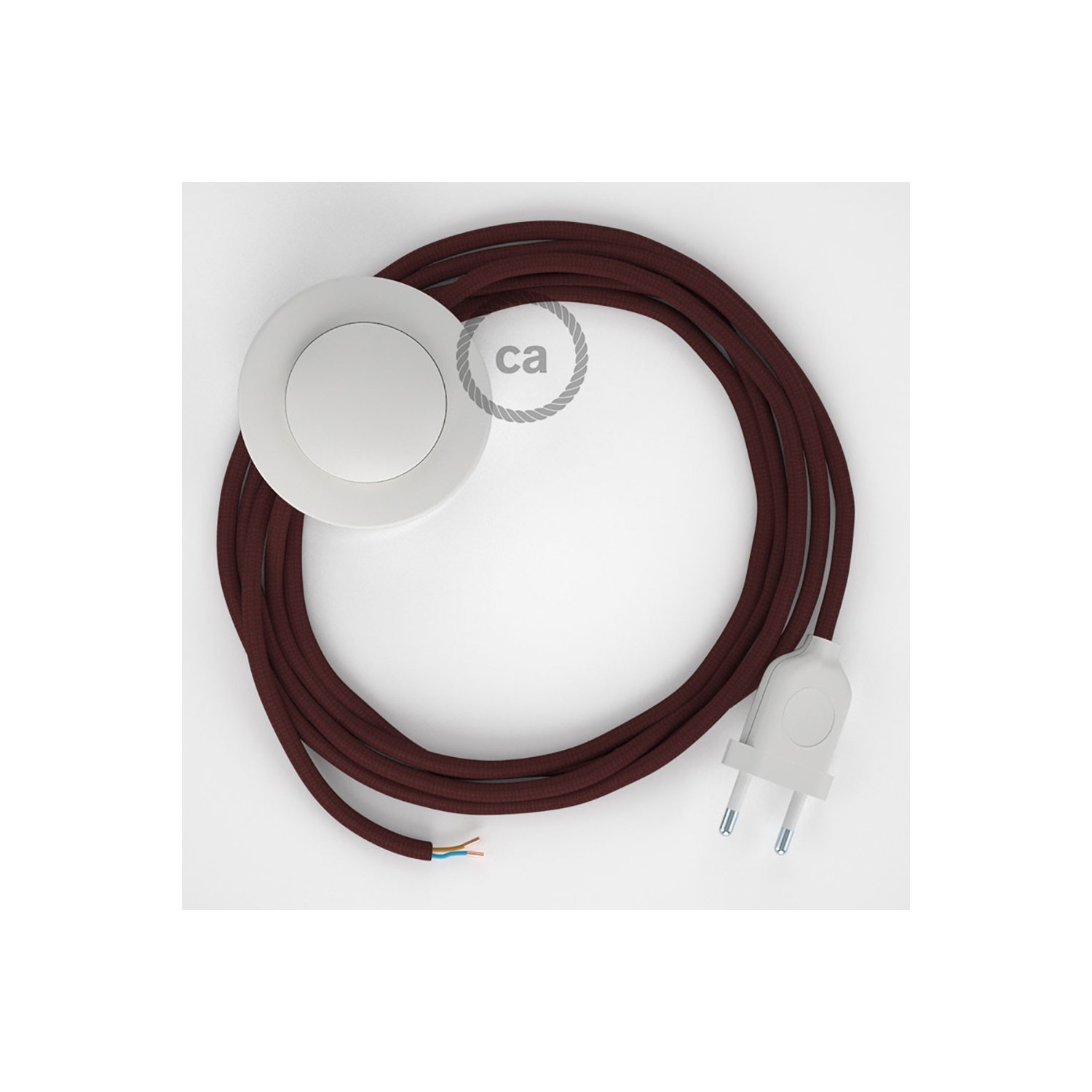 Cordon pour lampadaire, câble RM19 Effet Soie Bordeaux 3 m. Choisissez la couleur de la fiche et de l'interrupteur!