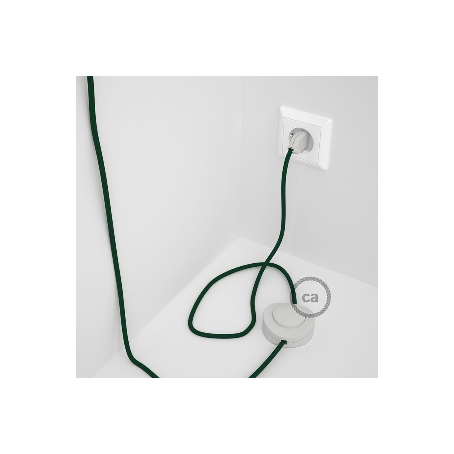 Cordon pour lampadaire, câble RM21 Effet Soie Vert Foncé 3 m. Choisissez la couleur de la fiche et de l'interrupteur!