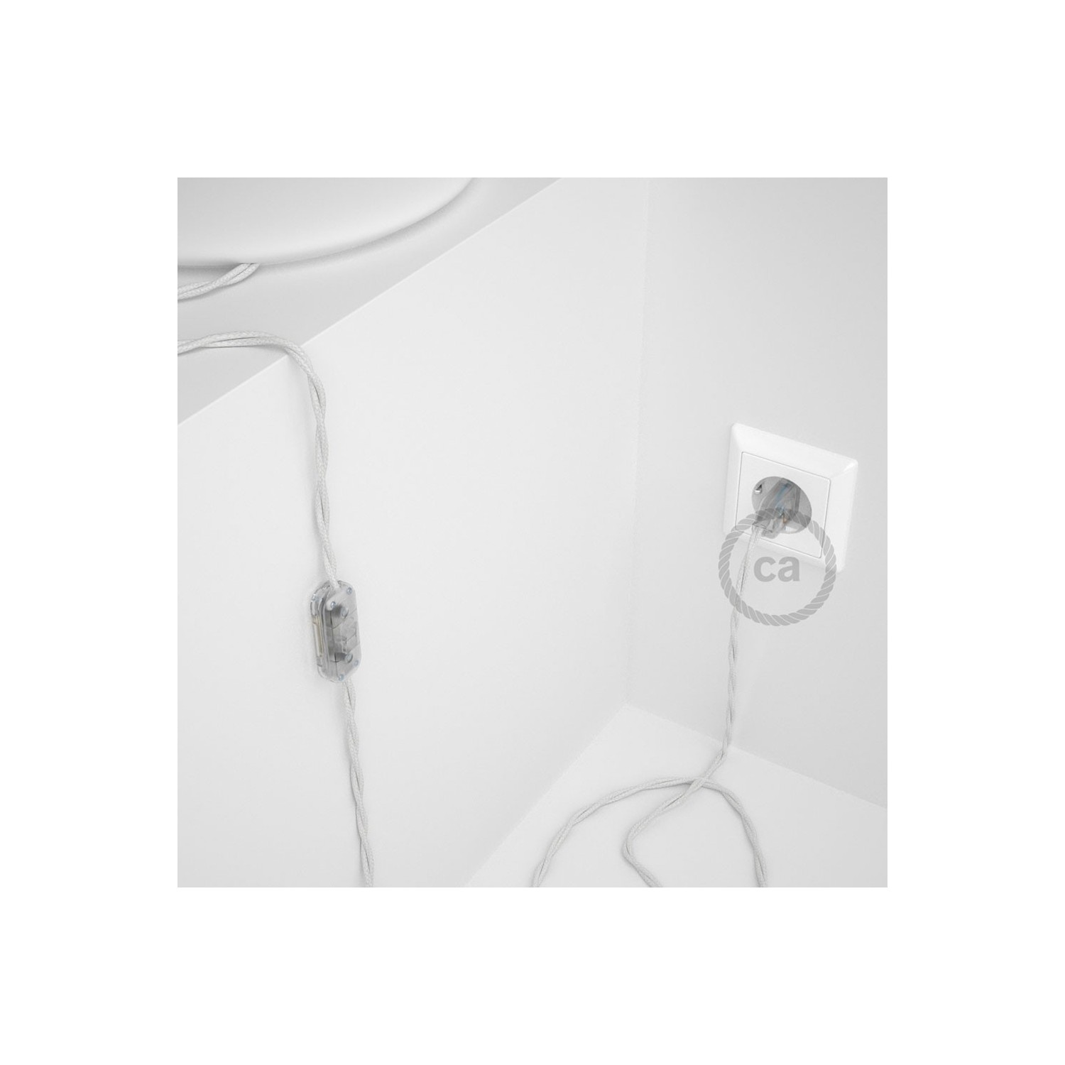 Cordon pour lampe, câble TM01 Effet Soie Blanc 1,80 m. Choisissez la couleur de la fiche et de l'interrupteur!
