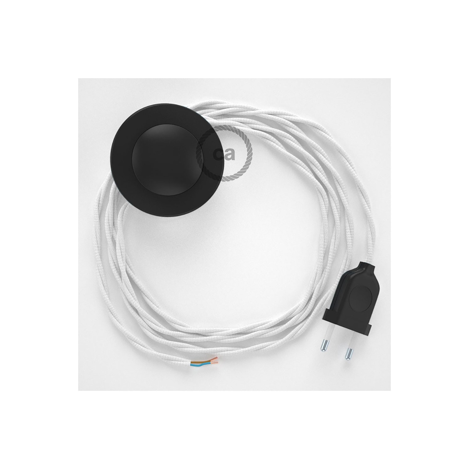 Cordon pour lampadaire, câble TM01 Effet Soie Blanc 3 m. Choisissez la couleur de la fiche et de l'interrupteur!