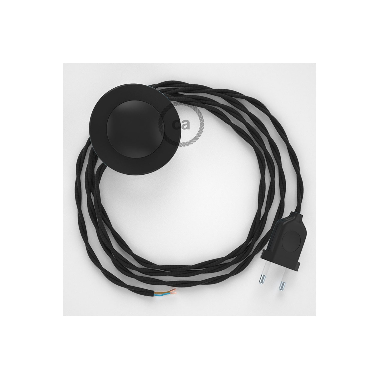 Cordon pour lampadaire, câble TM04 Effet Soie Noir 3 m. Choisissez la couleur de la fiche et de l'interrupteur!