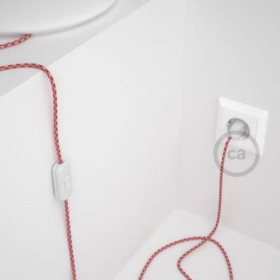 Cordon pour lampe, câble RP09 Effet Soie Bicolore Blanc-Rouge 1,80 m. Choisissez la couleur de la fiche et de l'interrupteur!