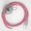Cordon pour lampadaire, câble RZ08 Effet Soie ZigZag Blanc-Fuchsia 3 m. Choisissez la couleur de la fiche et de l'interrupteur!
