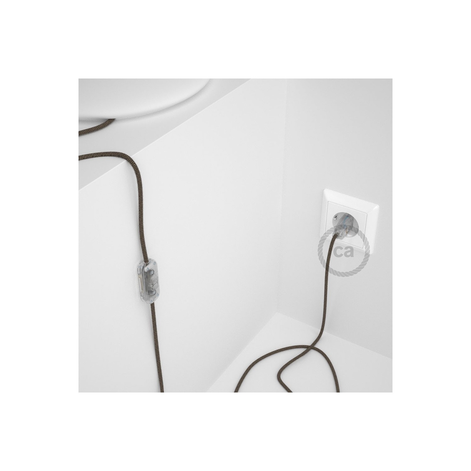 Cordon pour lampe, câble RD73 ZigZag Marron Écorce 1,80 m. Choisissez la couleur de la fiche et de l'interrupteur!