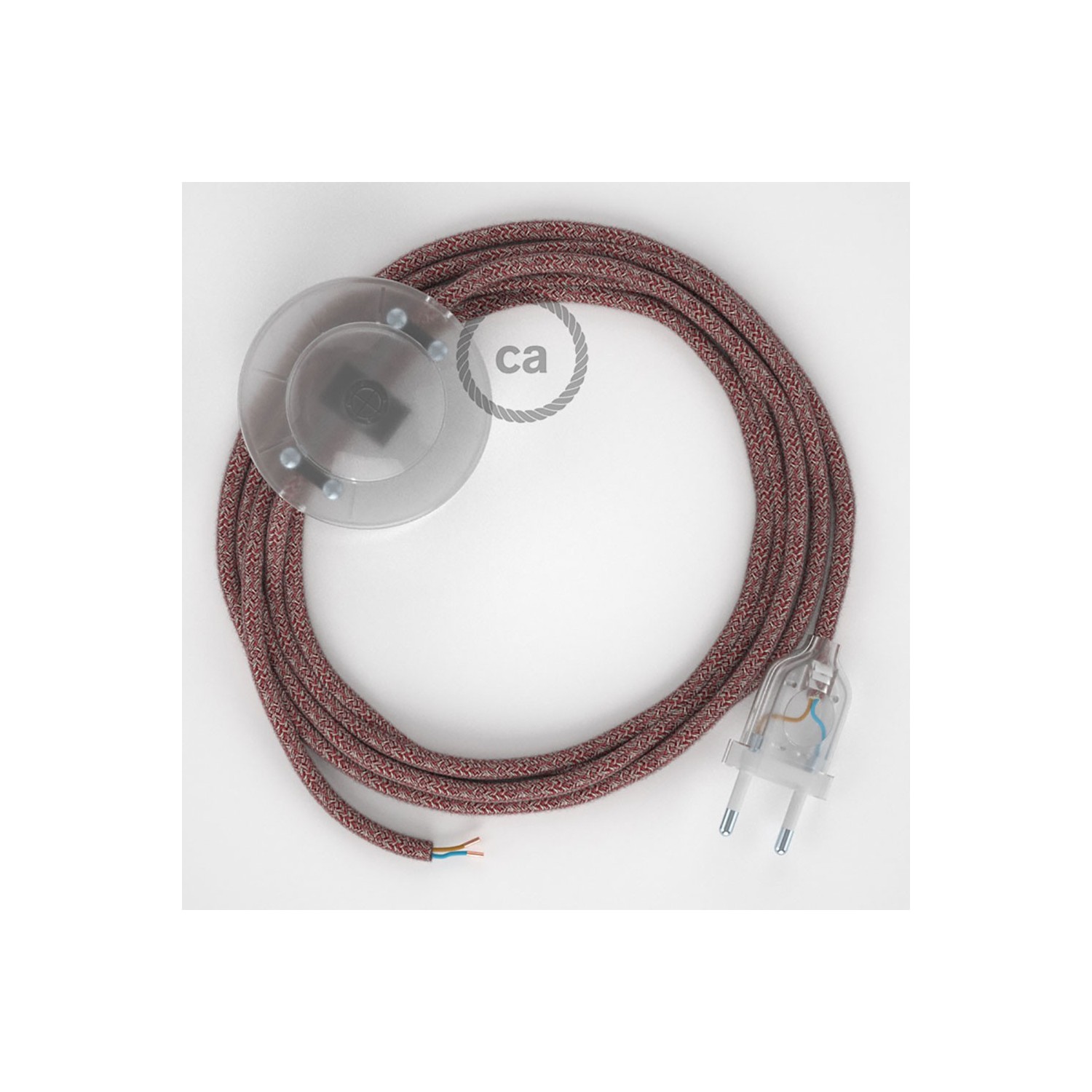 Cordon pour lampadaire, câble RS83 Coton et Lin Naturel Rouge 3 m. Choisissez la couleur de la fiche et de l'interrupteur!