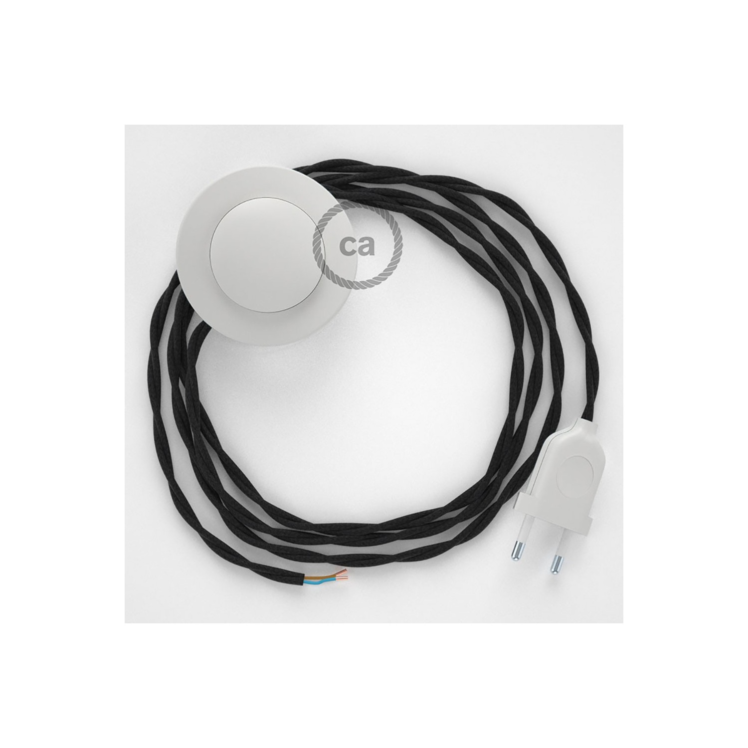 Cordon pour lampadaire, câble TC04 Coton Noir 3 m. Choisissez la couleur de la fiche et de l'interrupteur!