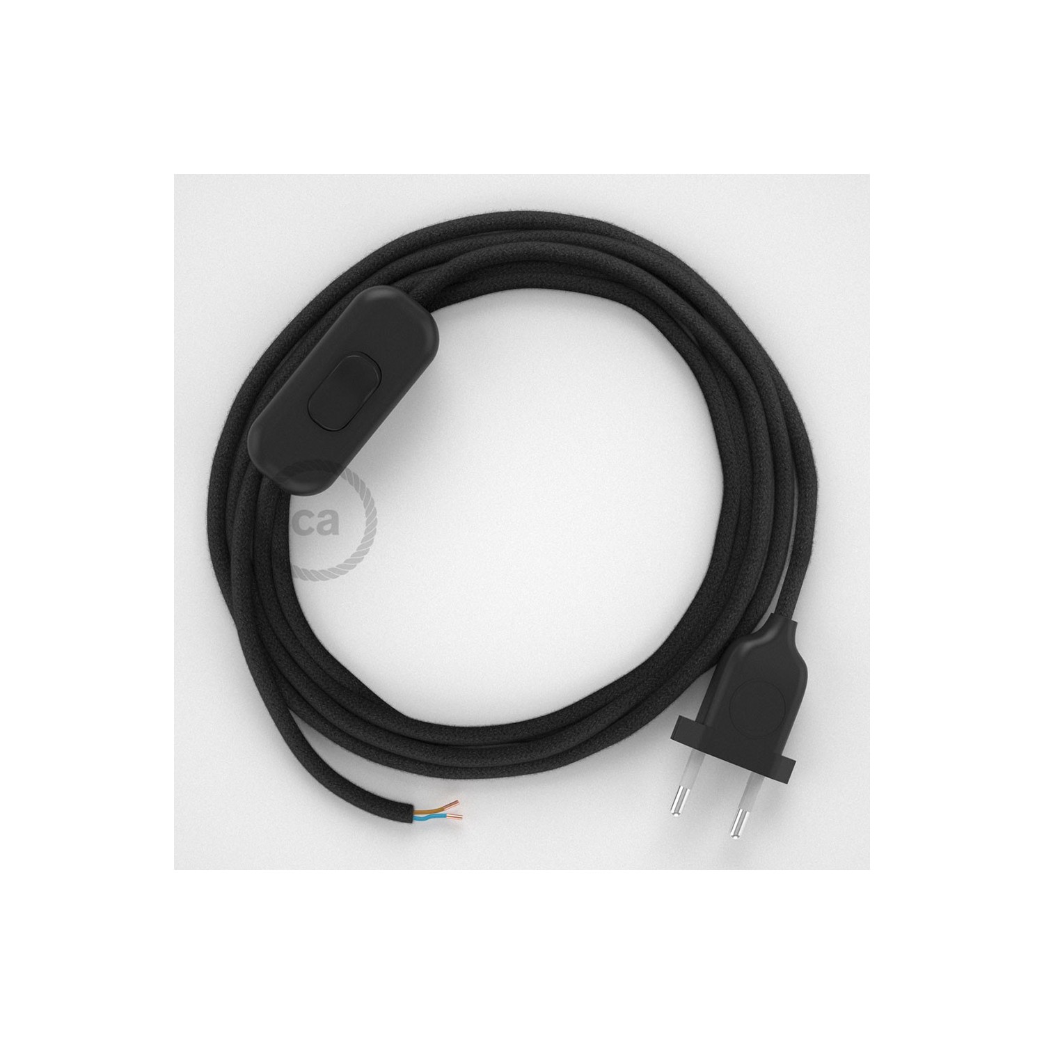 Cordon pour lampe, câble RC04 Coton Noir 1,80 m. Choisissez la couleur de la fiche et de l'interrupteur!