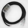 Cordon pour lampe, câble RC04 Coton Noir 1,80 m. Choisissez la couleur de la fiche et de l'interrupteur!