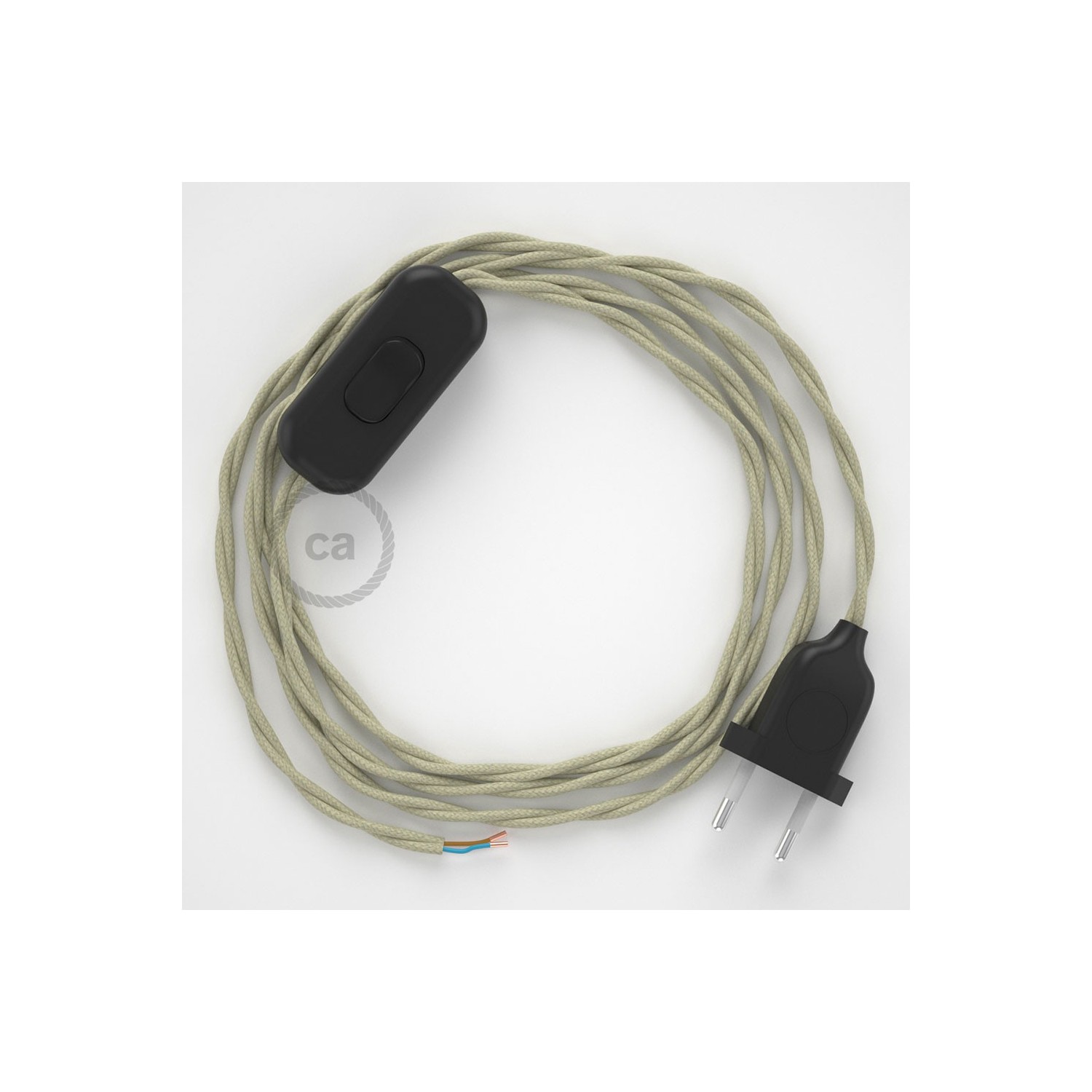 Cordon pour lampe, câble TC43 Coton Tourterelle 1,80 m. Choisissez la couleur de la fiche et de l'interrupteur!