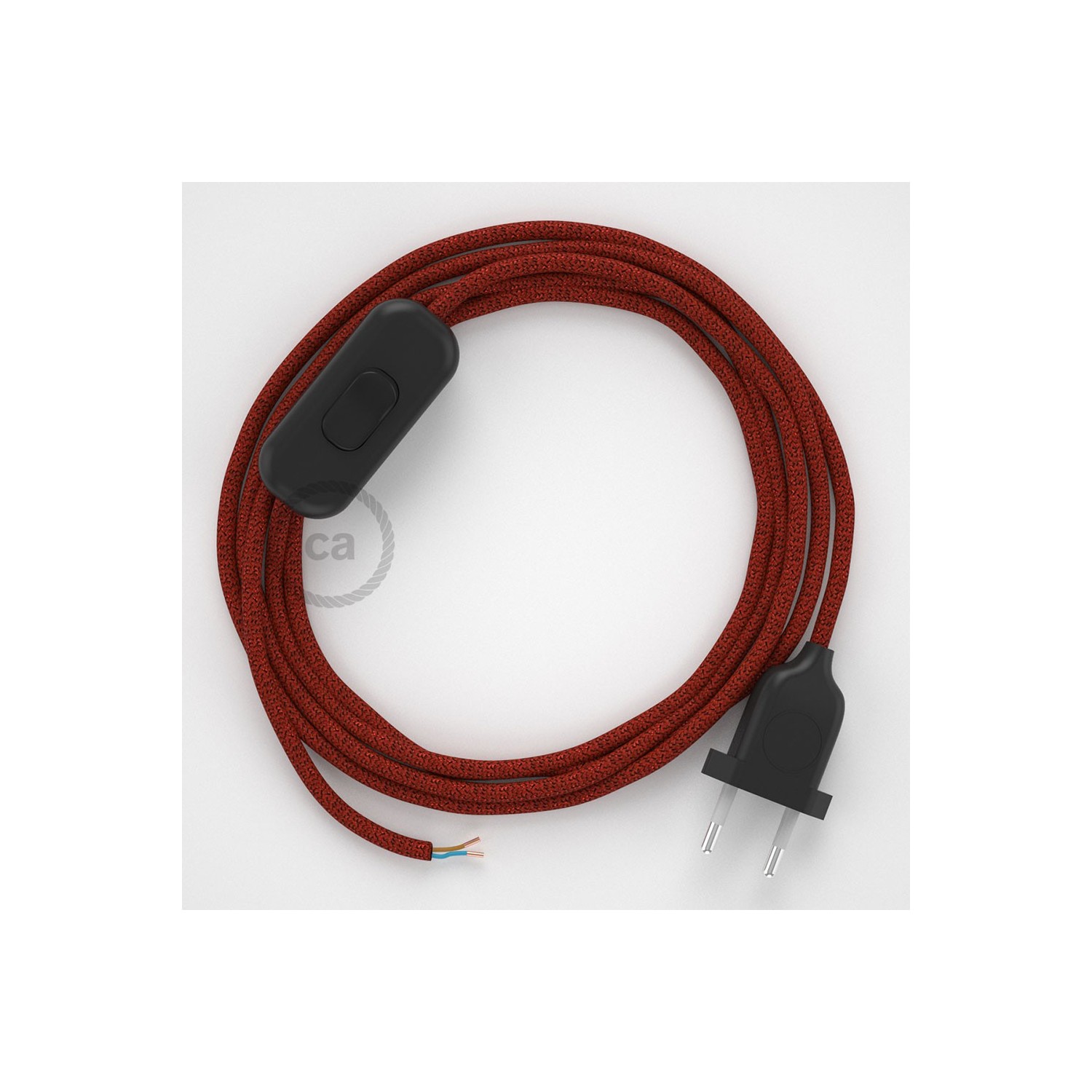 Cordon pour lampe, câble RL09 Effet Soie Paillettes Rouge 1,80 m. Choisissez la couleur de la fiche et de l'interrupteur!