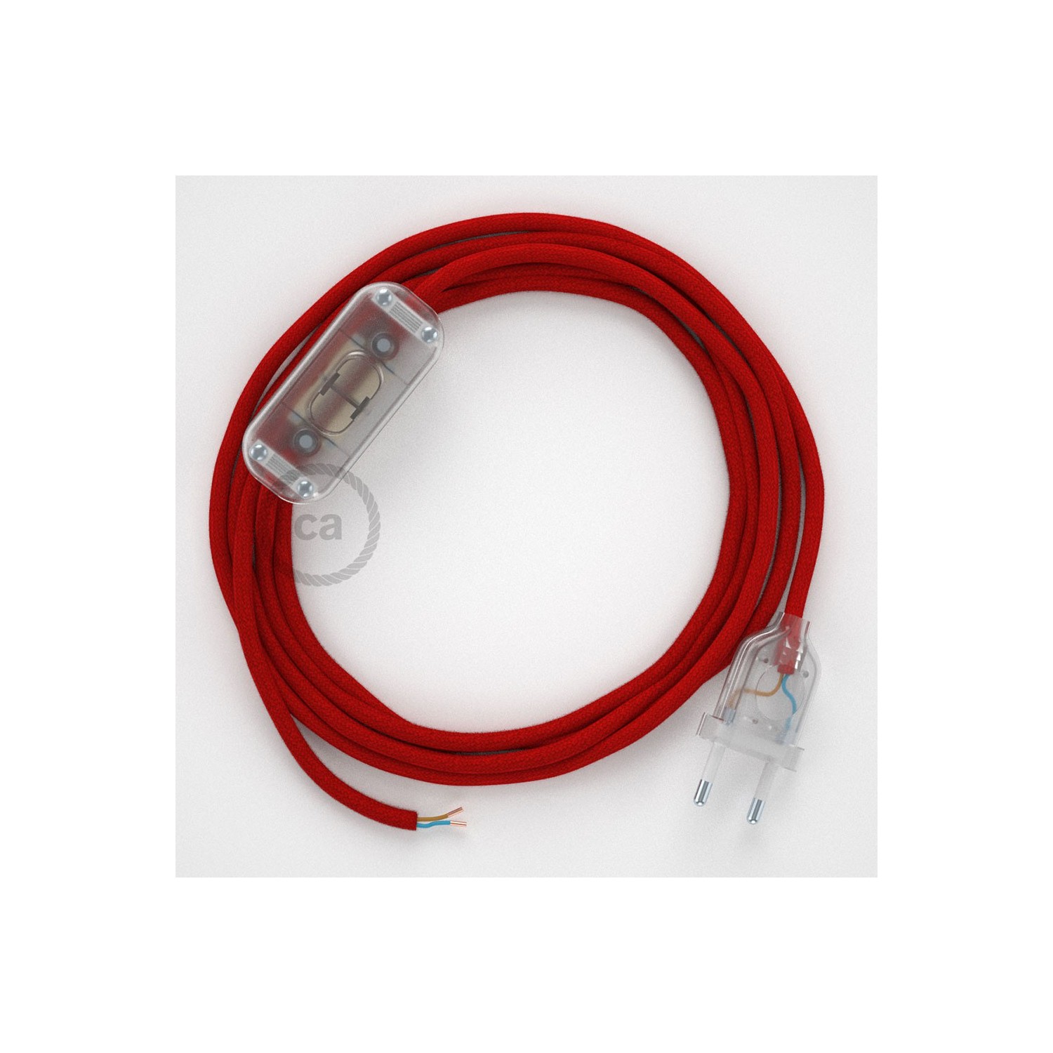 Cordon pour lampe, câble RC35 Coton Rouge Feu 1,80 m. Choisissez la couleur de la fiche et de l'interrupteur!