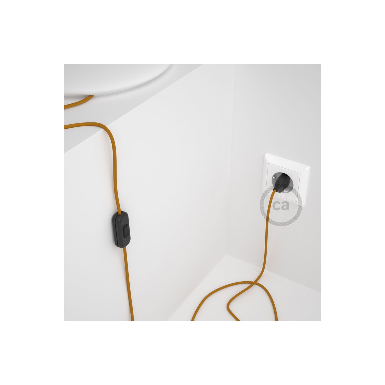 Cordon pour lampe, câble RM25 Effet Soie Moutarde 1,80 m. Choisissez la couleur de la fiche et de l'interrupteur!