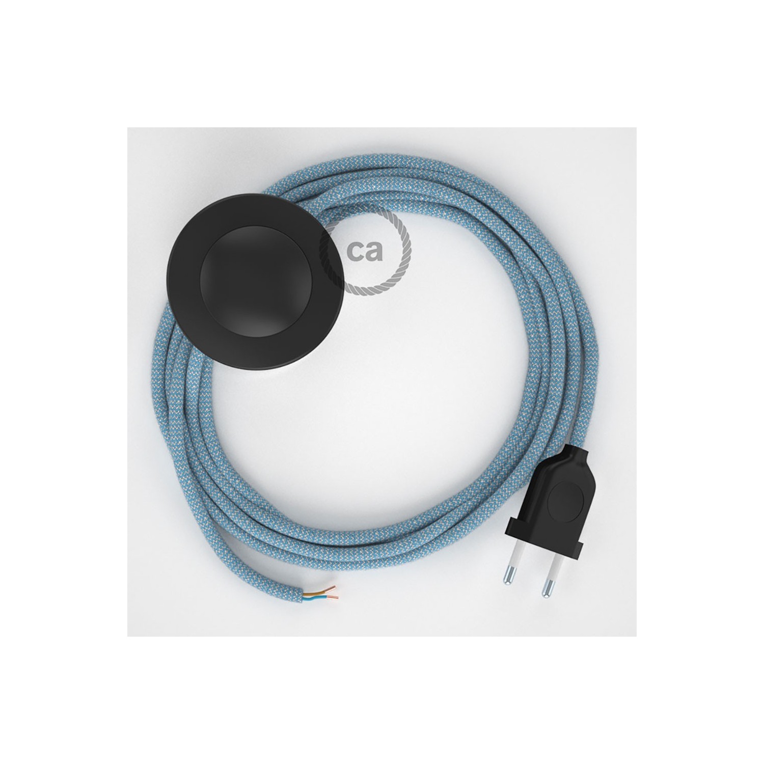 Cordon pour lampadaire, câble RD75 ZigZag Bleu Steward 3 m. Choisissez la couleur de la fiche et de l'interrupteur!